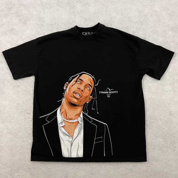 Travis Scott Graphic T Shirt Size Large Black Designed by Cesar 2023 Heavyweight - Picture 4 of 12